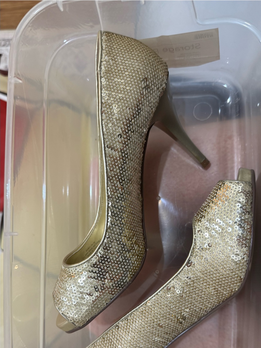 Guess Elegant Gold Sequin Peep-Toe Pumps